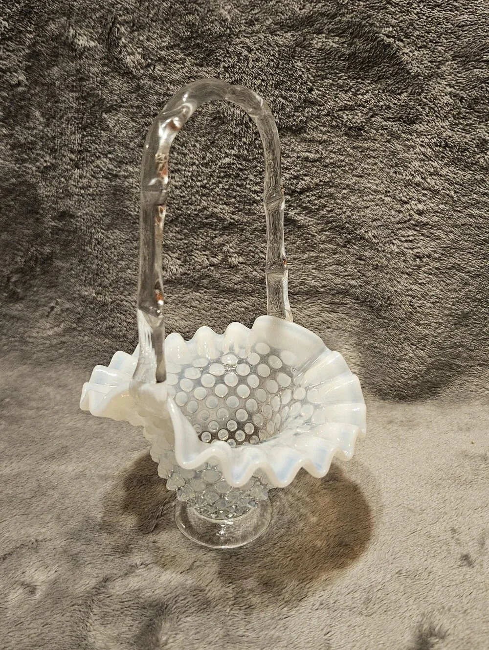 Vintage Fenton French opalescent hobnail glass basket